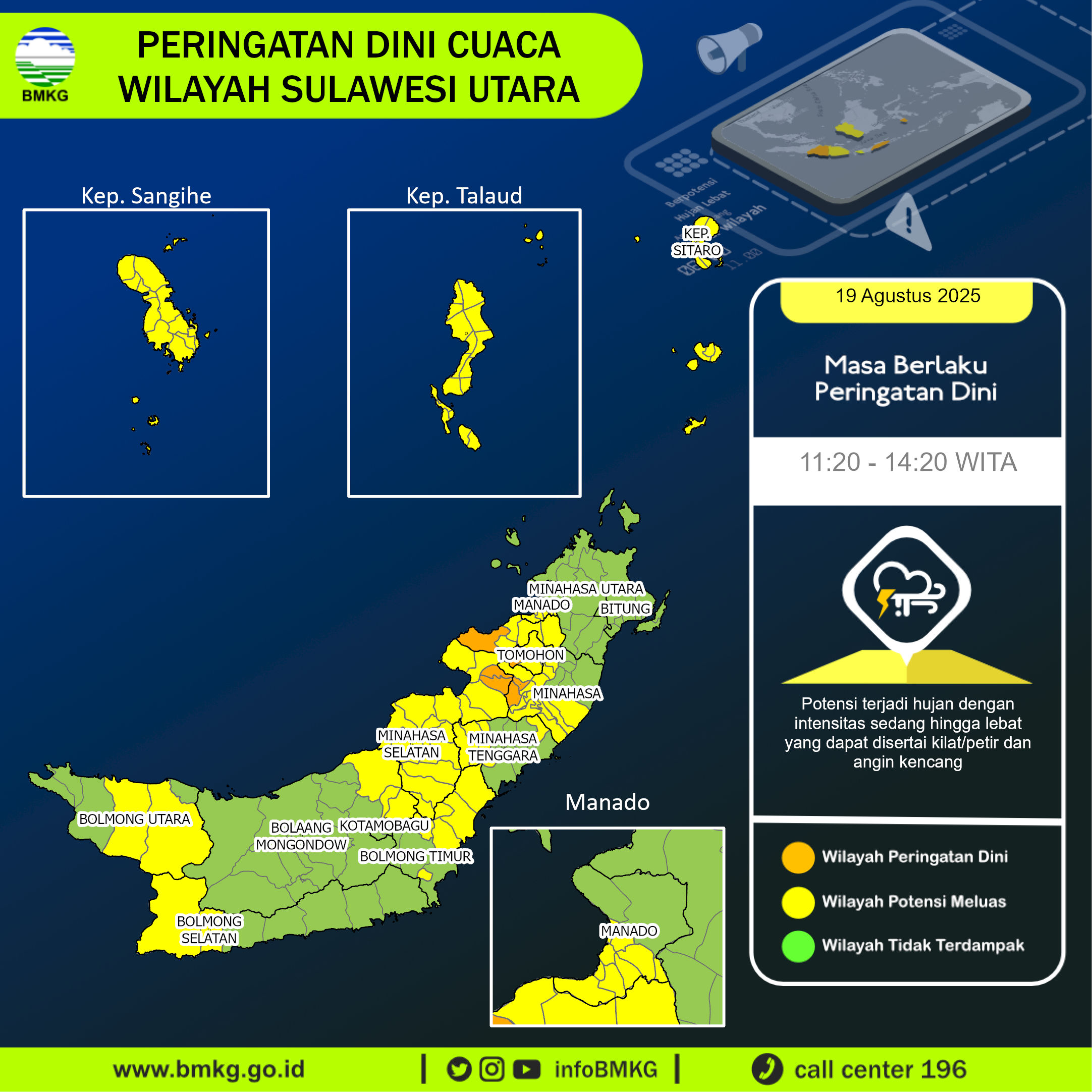 Peringatan dini BMKG cuaca di Sulawesi Utara, Selasa (19/8/2025).