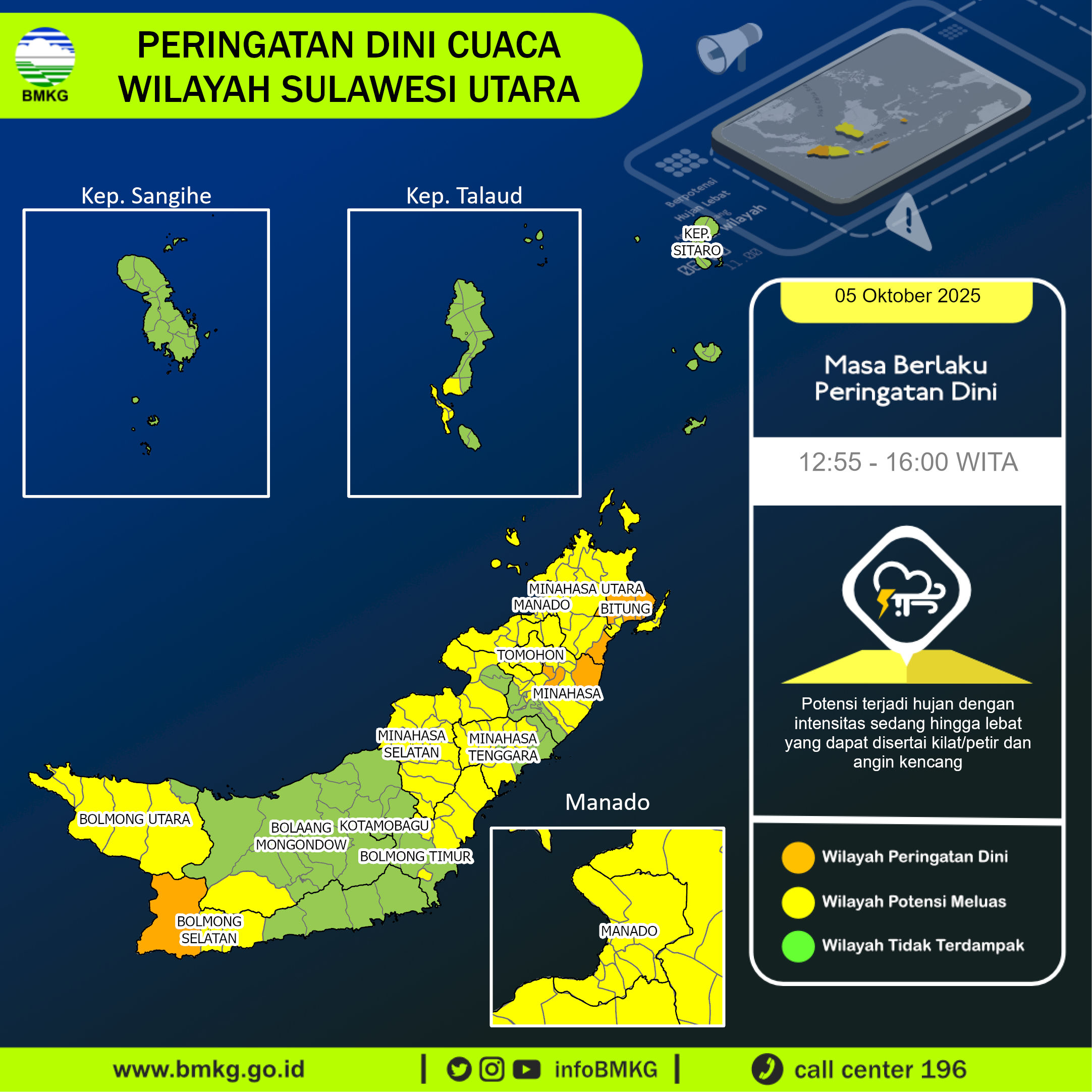 Peringatan dini BMKG cuaca di Sulawesi Utara, Minggu (5/10/2025).