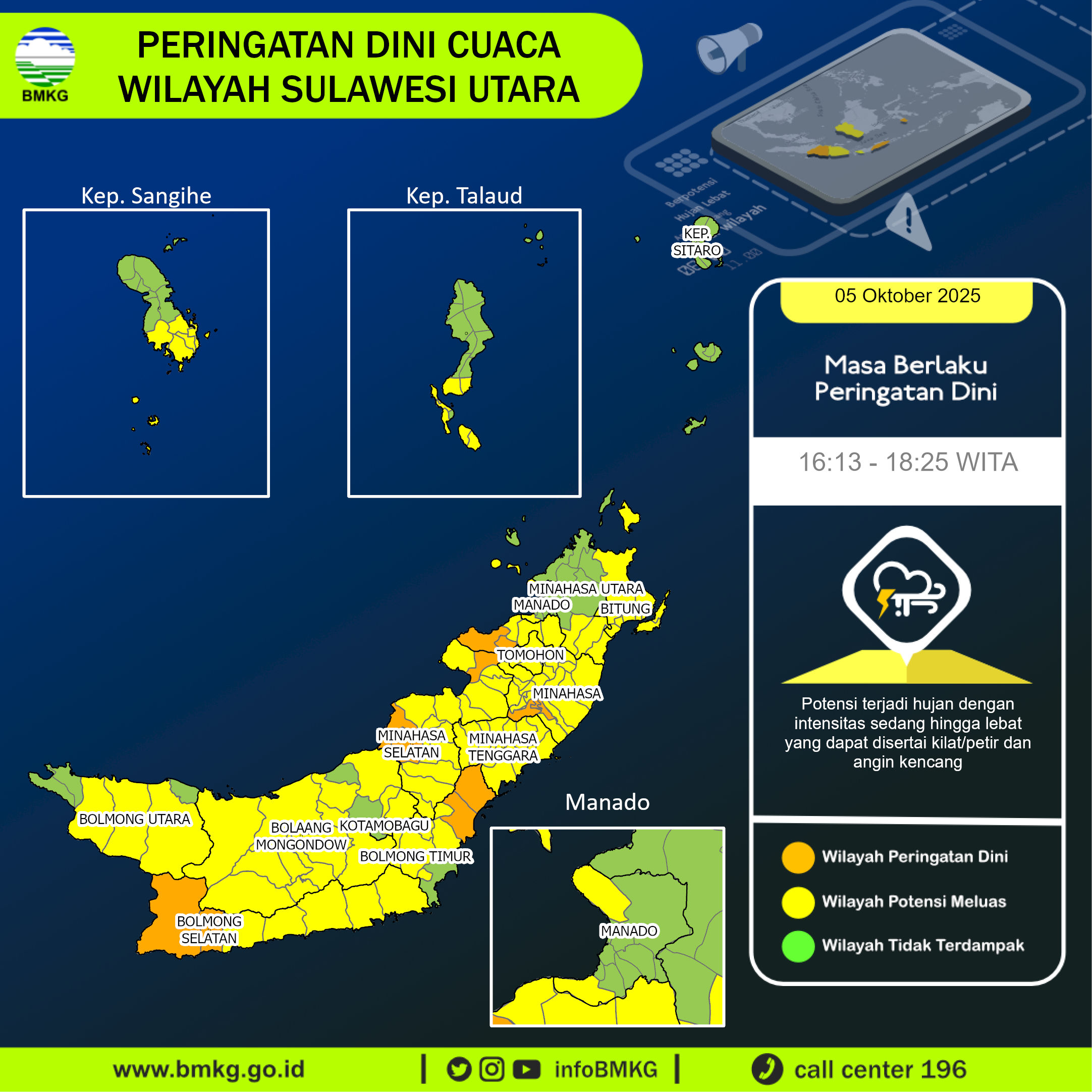 Peringatan dini BMKG cuaca di Sulawesi Utara, Minggu (5/10/2025)