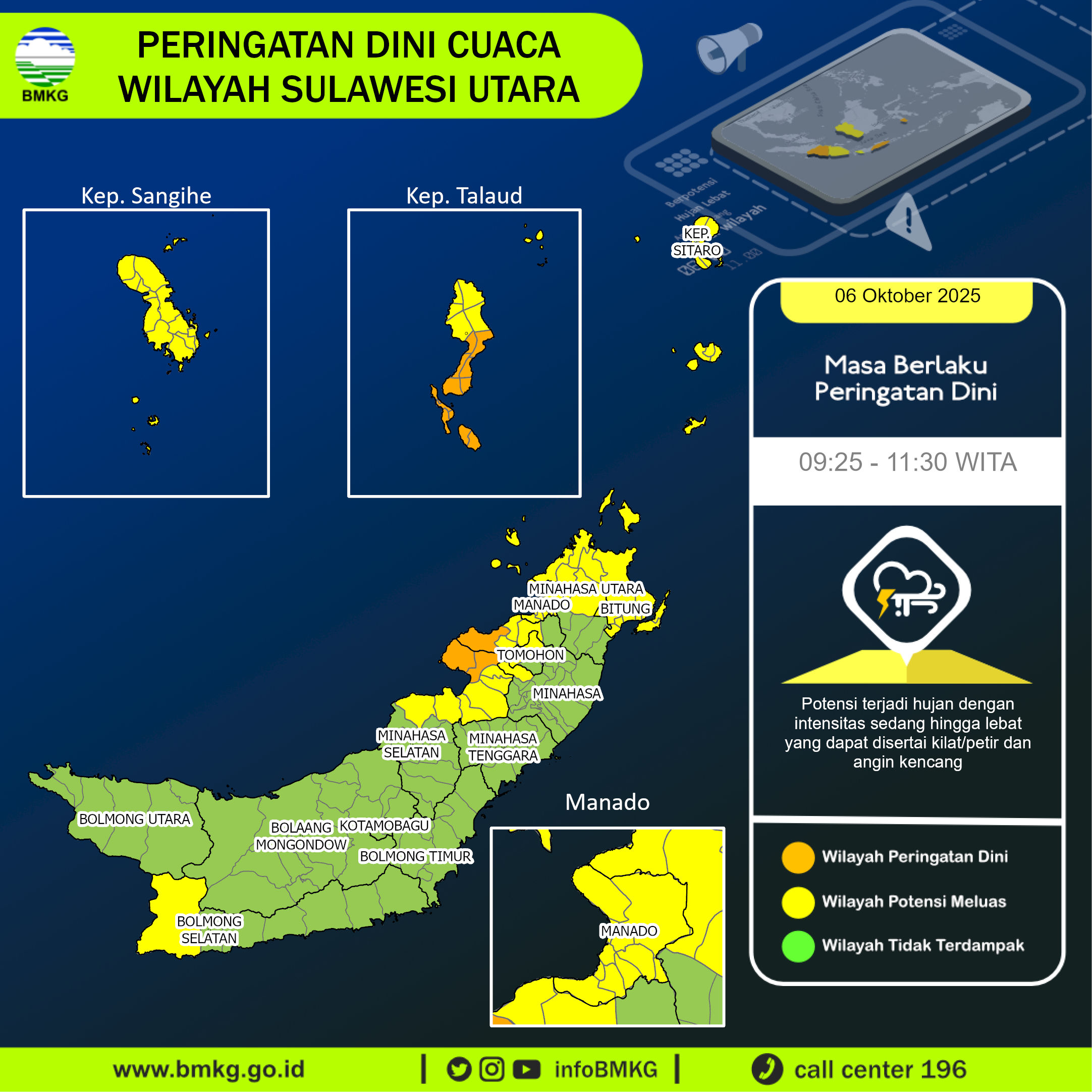 Peringatan dini cuaca di Sulawesi Utara, Senin (6/10/2025).