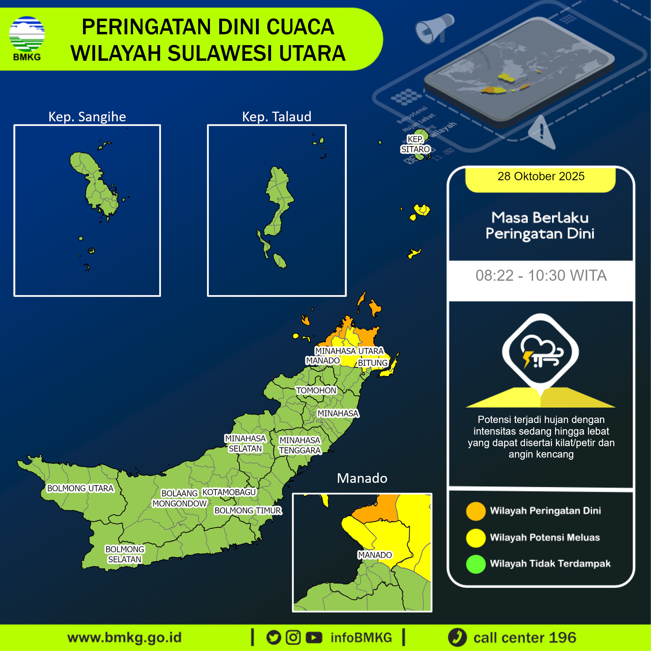 Peringatan dini BMKG cuaca di Sulawesi Utara, Selasa (28/10/2025).